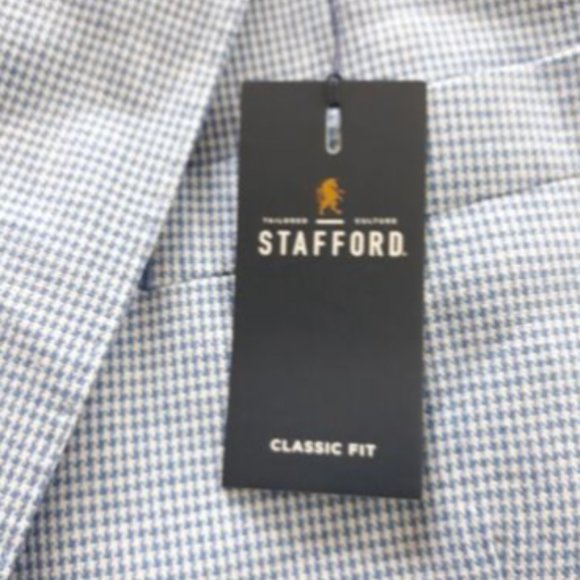 Stafford Classic Fit Sport Jacket Mens Blue Houndstooth Size 48 REG Linen Cotton - Picture 9 of 13